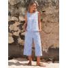 image:imageEXLURA Womens Summer 100 Cotton 2 Piece Outfits Striped Sleeveless Top Capri Wide Leg Pants Sets Faux Linen Travel BeachBlue White Plaid