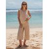 image:imageEXLURA Womens Summer 100 Cotton 2 Piece Outfits Striped Sleeveless Top Capri Wide Leg Pants Sets Faux Linen Travel BeachBrown White Plaid