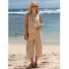 image:imageEXLURA Womens Summer 100 Cotton 2 Piece Outfits Striped Sleeveless Top Capri Wide Leg Pants Sets Faux Linen Travel BeachBrown White Plaid