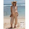 image:imageEXLURA Womens Summer 100 Cotton 2 Piece Outfits Striped Sleeveless Top Capri Wide Leg Pants Sets Faux Linen Travel BeachBrown White Plaid