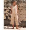 image:imageEXLURA Womens Summer 100 Cotton 2 Piece Outfits Striped Sleeveless Top Capri Wide Leg Pants Sets Faux Linen Travel BeachBrown White Plaid