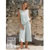 image:imageEXLURA Womens Summer 100 Cotton 2 Piece Outfits Striped Sleeveless Top Capri Wide Leg Pants Sets Faux Linen Travel BeachGreen