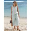 image:imageEXLURA Womens Summer 100 Cotton 2 Piece Outfits Striped Sleeveless Top Capri Wide Leg Pants Sets Faux Linen Travel BeachGreen
