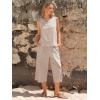 image:imageEXLURA Womens Summer 100 Cotton 2 Piece Outfits Striped Sleeveless Top Capri Wide Leg Pants Sets Faux Linen Travel BeachKhaki