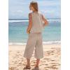 image:imageEXLURA Womens Summer 100 Cotton 2 Piece Outfits Striped Sleeveless Top Capri Wide Leg Pants Sets Faux Linen Travel BeachKhaki