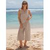 image:imageEXLURA Womens Summer 100 Cotton 2 Piece Outfits Striped Sleeveless Top Capri Wide Leg Pants Sets Faux Linen Travel BeachKhaki