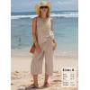 image:imageEXLURA Womens Summer 100 Cotton 2 Piece Outfits Striped Sleeveless Top Capri Wide Leg Pants Sets Faux Linen Travel BeachKhaki