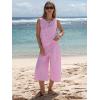 image:imageEXLURA Womens Summer 100 Cotton 2 Piece Outfits Striped Sleeveless Top Capri Wide Leg Pants Sets Faux Linen Travel BeachPink