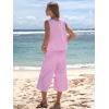 image:imageEXLURA Womens Summer 100 Cotton 2 Piece Outfits Striped Sleeveless Top Capri Wide Leg Pants Sets Faux Linen Travel BeachPink