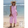 image:imageEXLURA Womens Summer 100 Cotton 2 Piece Outfits Striped Sleeveless Top Capri Wide Leg Pants Sets Faux Linen Travel BeachPink