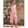 image:imageEXLURA Womens Summer 100 Cotton 2 Piece Outfits Striped Sleeveless Top Capri Wide Leg Pants Sets Faux Linen Travel BeachRed