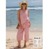 image:imageEXLURA Womens Summer 100 Cotton 2 Piece Outfits Striped Sleeveless Top Capri Wide Leg Pants Sets Faux Linen Travel BeachRed