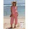 image:imageEXLURA Womens Summer 100 Cotton 2 Piece Outfits Striped Sleeveless Top Capri Wide Leg Pants Sets Faux Linen Travel BeachRed White Plaid