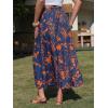 image:imageEXLURA Womens Summer Elastic Waist Floral Print Maxi Long Skirt Midi Flowy Skirt Spring Boho Beach Vacation Outfits PocketsBlue Floral