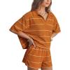 image:imageEXLURA Women Summer 2 Piece Outfits Faux Cashmere Sweater Knit Oversized Polo V Neck Top Matching Shorts Vacation Lounge SetsOrange