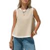 image:imageEXLURA Women Summer Sleeveless Tops 2026 Casual Cotton Tank Tops Color Block Crewneck Blouses Going Out T Shirts Beach TravelLight Khaki
