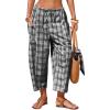 image:imageEXLURA Womens Cotton Faux Linen Gingham Barrel Capri Pants Plaid Palazzo Trousers Harem Pants Pockets Summer Beach VacationBlack White Plaid