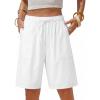 image:imageEXLURA Womens Striped Bermuda Shorts Casual Cotton Linen Shorts Elastic Drawstring Summer Beach Vacation Shorts PocketsWhite