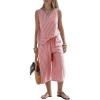 image:imageEXLURA Womens Summer 100 Cotton 2 Piece Outfits Striped Sleeveless Top Capri Wide Leg Pants Sets Faux Linen Travel BeachRed