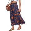 image:imageEXLURA Womens Summer Elastic Waist Floral Print Maxi Long Skirt Midi Flowy Skirt Spring Boho Beach Vacation Outfits PocketsBlue Floral