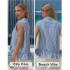 image:imageEXLURA Women Summer Top 100 Cotton Faux Linen Sleeveless Shirts Cropped Peplum Tops Casual Striped Work Blouses Beach TravelBlue Stripe