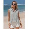 image:imageEXLURA Women Summer Top 100 Cotton Faux Linen Sleeveless Shirts Cropped Peplum Tops Casual Striped Work Blouses Beach TravelOlive Green Stripe