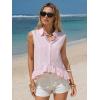 image:imageEXLURA Women Summer Top 100 Cotton Faux Linen Sleeveless Shirts Cropped Peplum Tops Casual Striped Work Blouses Beach TravelPink Stripe
