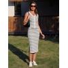 image:imageEXLURA Womens Cotton 2 Piece Skirt Set V Neck Faux Button Tank Tops Matching High Waist Midi Skirt Pockets Vacation OutfitsGrey White