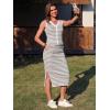 image:imageEXLURA Womens Cotton 2 Piece Skirt Set V Neck Faux Button Tank Tops Matching High Waist Midi Skirt Pockets Vacation OutfitsGrey White