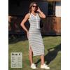 image:imageEXLURA Womens Cotton 2 Piece Skirt Set V Neck Faux Button Tank Tops Matching High Waist Midi Skirt Pockets Vacation OutfitsGrey White