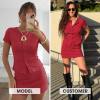 image:imageEXLURA Womens Cotton 2 Piece Skort Sets Summer Short Sleeve Button Down Shirts Matching Tennis Skirt Travel Vacation OutfitsRed