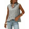 image:imageEXLURA Women Summer Top 100 Cotton Faux Linen Sleeveless Shirts Cropped Peplum Tops Casual Striped Work Blouses Beach TravelBlack Stripe