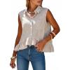 image:imageEXLURA Women Summer Top 100 Cotton Faux Linen Sleeveless Shirts Cropped Peplum Tops Casual Striped Work Blouses Beach TravelKhaki Stripe