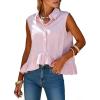 image:imageEXLURA Women Summer Top 100 Cotton Faux Linen Sleeveless Shirts Cropped Peplum Tops Casual Striped Work Blouses Beach TravelPink Stripe