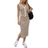 image:imageEXLURA Womens Cotton 2 Piece Skirt Set V Neck Faux Button Tank Tops Matching High Waist Midi Skirt Pockets Vacation OutfitsCoffee White