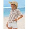 image:imageEXLURA Womens Summer Striped Crochet Tops Short Sleeve Knit Boho Top Hollow Out Beach Sweater Lightweight Vacation ShirtsApricot White