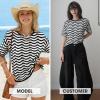 image:imageEXLURA Womens Summer Striped Crochet Tops Short Sleeve Knit Boho Top Hollow Out Beach Sweater Lightweight Vacation ShirtsBlack White