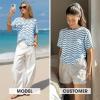 image:imageEXLURA Womens Summer Striped Crochet Tops Short Sleeve Knit Boho Top Hollow Out Beach Sweater Lightweight Vacation ShirtsBlue White
