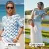 image:imageEXLURA Womens Summer Striped Crochet Tops Short Sleeve Knit Boho Top Hollow Out Beach Sweater Lightweight Vacation ShirtsBlue White