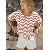 image:imageEXLURA Womens Summer Striped Crochet Tops Short Sleeve Knit Boho Top Hollow Out Beach Sweater Lightweight Vacation ShirtsCaramel White