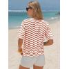 image:imageEXLURA Womens Summer Striped Crochet Tops Short Sleeve Knit Boho Top Hollow Out Beach Sweater Lightweight Vacation ShirtsCaramel White