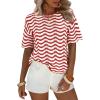 image:imageEXLURA Womens Summer Striped Crochet Tops Short Sleeve Knit Boho Top Hollow Out Beach Sweater Lightweight Vacation ShirtsRed White