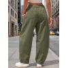 image:imageEXLURA Womens Faux Linen Barrel Pants Comfy Baggy Wide Leg Palazzo Pant Summer Cotton MidLow Elastic Waist Trousers PocketsArmy Green