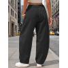 image:imageEXLURA Womens Faux Linen Barrel Pants Comfy Baggy Wide Leg Palazzo Pant Summer Cotton MidLow Elastic Waist Trousers PocketsBlack