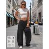 image:imageEXLURA Womens Faux Linen Barrel Pants Comfy Baggy Wide Leg Palazzo Pant Summer Cotton MidLow Elastic Waist Trousers PocketsBlack