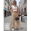 image:imageEXLURA Womens Faux Linen Barrel Pants Comfy Baggy Wide Leg Palazzo Pant Summer Cotton MidLow Elastic Waist Trousers PocketsKhaki