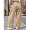 image:imageEXLURA Womens Faux Linen Barrel Pants Comfy Baggy Wide Leg Palazzo Pant Summer Cotton MidLow Elastic Waist Trousers PocketsKhaki