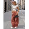 image:imageEXLURA Womens Faux Linen Barrel Pants Comfy Baggy Wide Leg Palazzo Pant Summer Cotton MidLow Elastic Waist Trousers PocketsMaroon