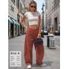 image:imageEXLURA Womens Faux Linen Barrel Pants Comfy Baggy Wide Leg Palazzo Pant Summer Cotton MidLow Elastic Waist Trousers PocketsMaroon