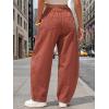 image:imageEXLURA Womens Faux Linen Barrel Pants Comfy Baggy Wide Leg Palazzo Pant Summer Cotton MidLow Elastic Waist Trousers PocketsMaroon
